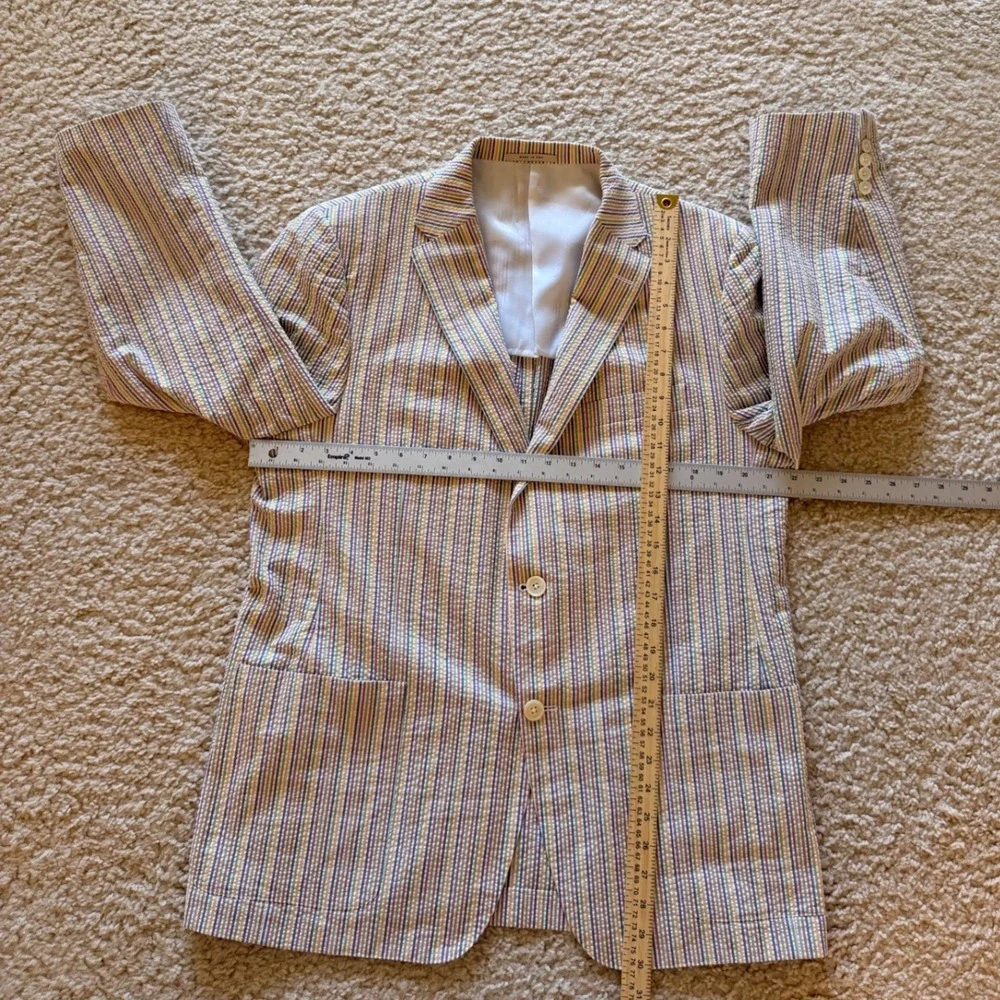 Maus & Hoffman Mens 44R Seersucker Stripe Sport Coat Blazer Multi-Color USA Made